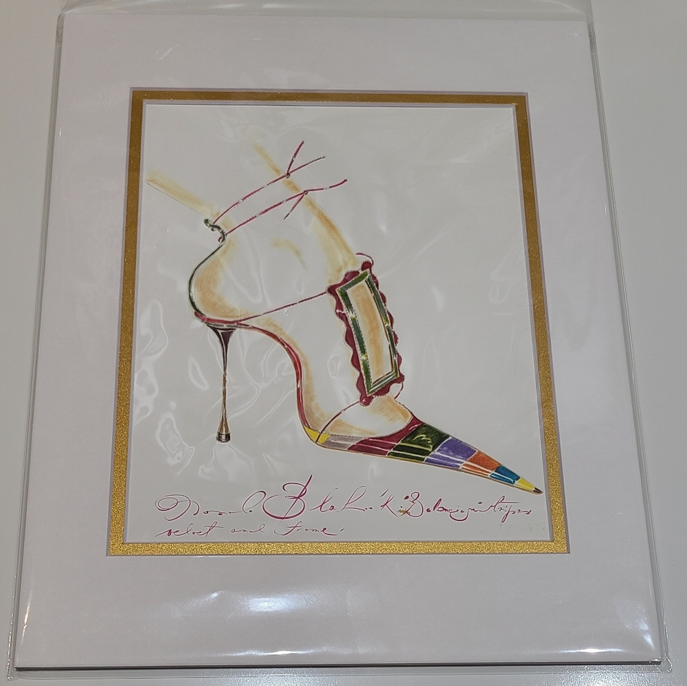 New Manolo Blahnik art print matted white and gold